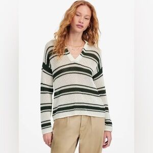 Madewell Open-Stitch Johnny Collar Sweater In Summit Green Stripe Size Small